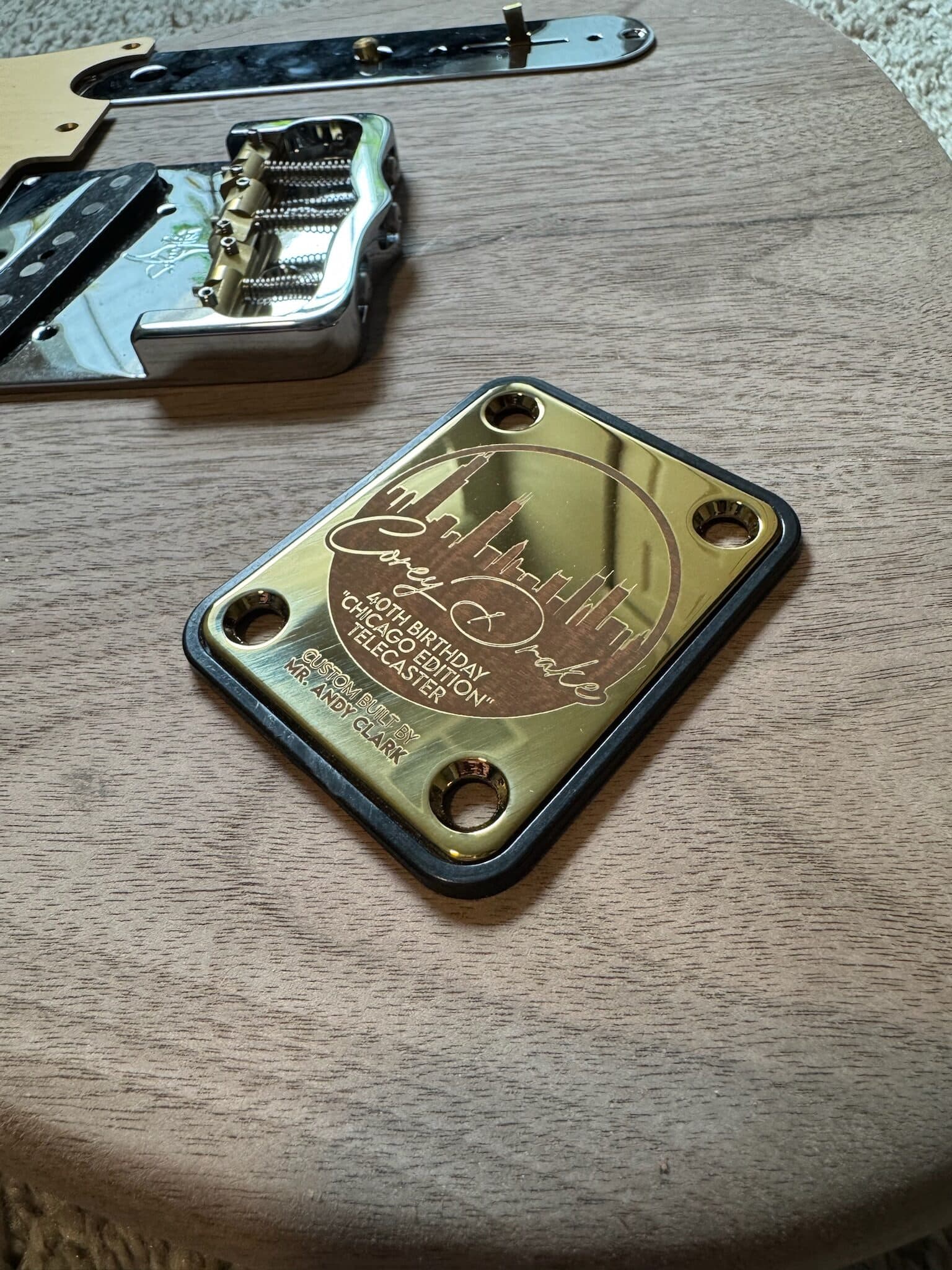 Custom engraved 40th birthday guitar neck plate